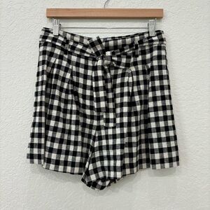 Zara Black White Linen Blend High Waisted Shorts Medium